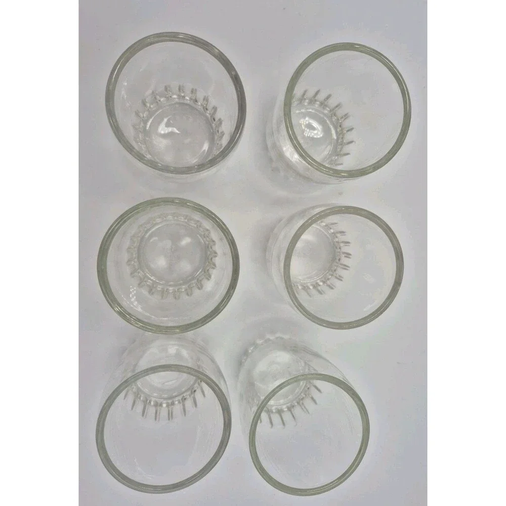 6 Vintage 8oz Bartlett Collins Glass Barrel Tumblers Ribbed Rocks Anchor Hocking